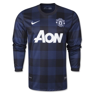 13-14 Manchester United #3 EVRA Away Black Long Sleeve Jersey Shirt - Click Image to Close